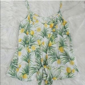 entro Lemon Print Tie Front Tank Top